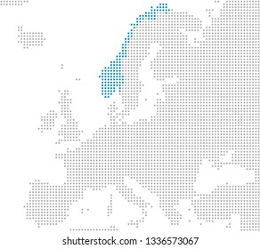 Norway On Map Of Europe With Grey And Blue Dots