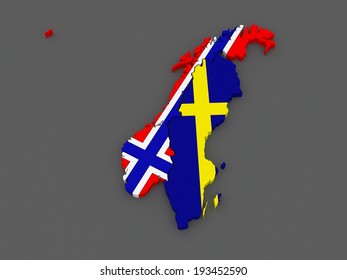Norway And Sweden. Map. 3d