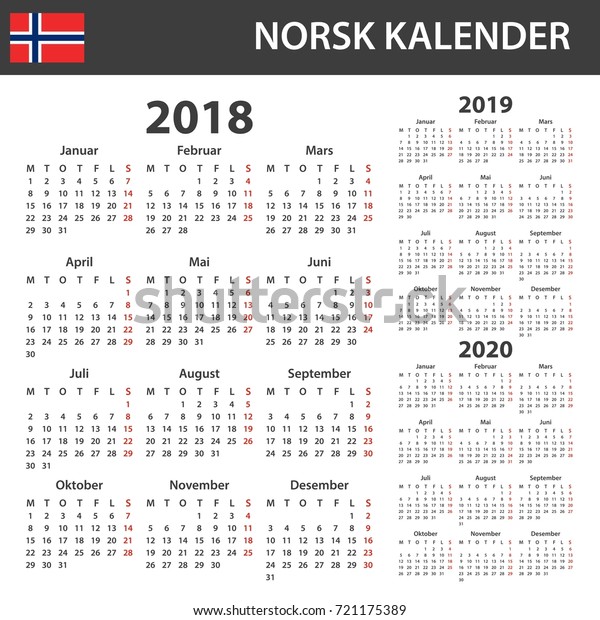 Norwegian Calendar 2018 2019 2020 Scheduler Stock Image