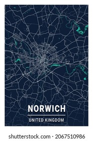 Norwich Blue Dark City Map