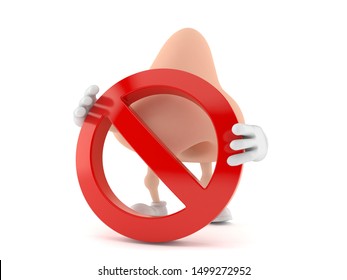 Nose character with forbidden symbol isolated on white background. 3d illustration