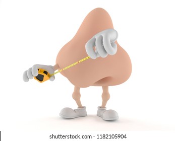 Nose character holding measuring tape isolated on white background. 3d illustration