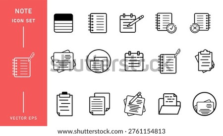 Note notepad notebook memo paper  hand drawn symbol icon set