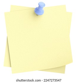 Note paper with push pin. 3D illustration.