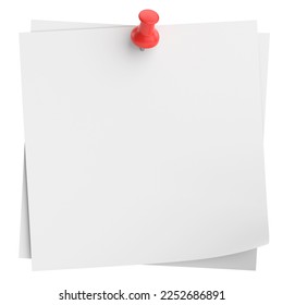 Note paper with push pin. 3D illustration.
