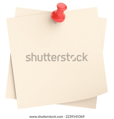 Note paper with push pin. 3D illustration.