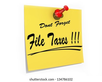 A note pinned to a cork board with the text File Taxes.