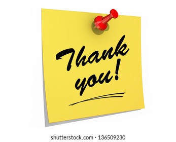 A note pinned to a white background with the text Thank You!