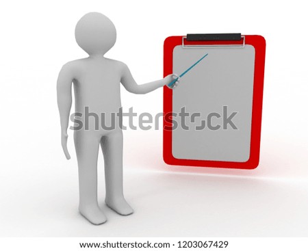 Note/A man is explaining the note.3d illustration