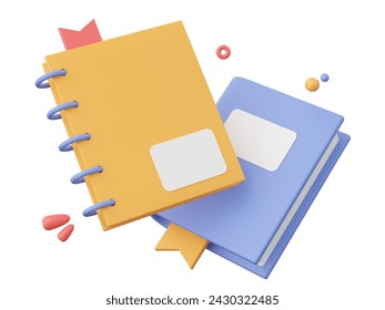 Notebook, 3d illustration elements of school supplies