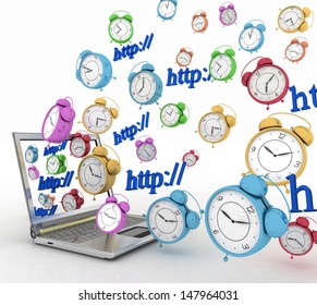 notebook and clock, taking off from his screen