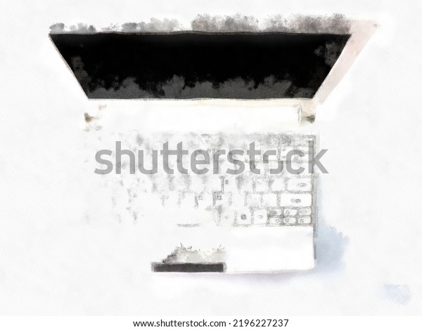 notebook computer on a white\
background watercolor style illustration impressionist\
painting.