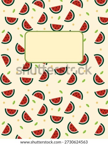 Notebook cover with watermelon seamless pattern. Fruit artwork printable cover for personal notebook, journal, and planner.