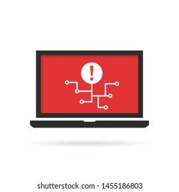 Notebook With Cyber Attack And Virus Spread. Simple Flat Style Trend Modern Logotype Graphic Design Isolated On White Background. Concept Of Spyware Encrypted For Ransom And Public System Hacking