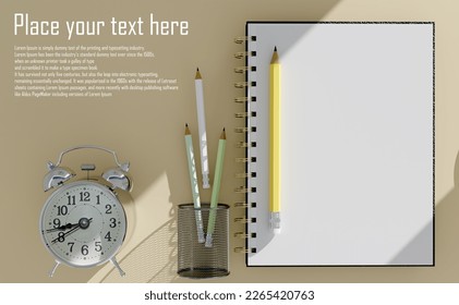 notebook with empty white color space mock up for you idea and design, 3d illustration rendering