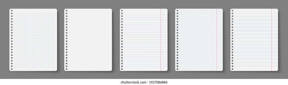 Notebook Line Squared Dot. Diary Template. Notepad Empty Page Set. Blank White List Mock Up.