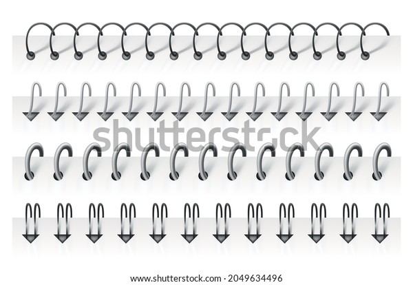 Notebook\
spirals, wire steel ring bindings and springs for calendar, diary,\
notepad, document cover or booklet sheets. Metal stitch isolated on\
white background. Can use as page\
divider