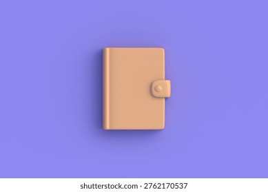 Notepad on violet background. Paper notebook. Jotter for notes. Stationery for office or school. Top view. 3d render
