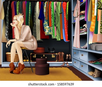 Nothing To Wear Woman Near Wardrobe