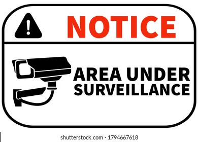 Notice Area Under Surveillance signage printable free download, illustration used in office, malls, apartments, stores, yellow background Sticker. These premises are under cctv surveillance images