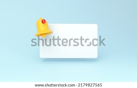Notification bell icon and Empty reminder pop up on blue background. 3D rendering.