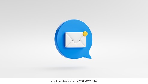 Notification message blue icon bubble symbol or new contact alert chat and web flat design isolated on white background with social communication email reminder notice. 3D rendering.