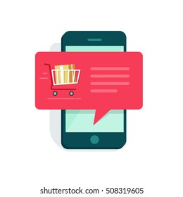 Notification On Mobile Phone Illustration, Concept Of New Online Note Order Message; Notice On Smartphone, Ecommerce Sale Push Notification Isolated On White Background Flat Style Image