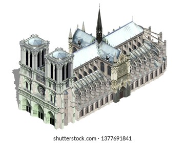 Notre Dame Paris sketch 3d illustration
