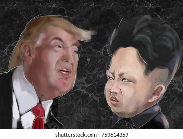 nov 2017 - Donald Trump 45th President of United States of America Vs Kim Jong-un  Korean Leader - Characters portraits