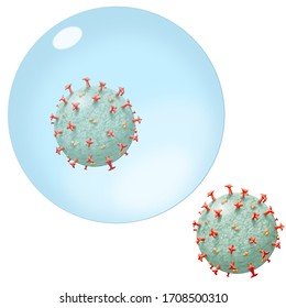 The novel coronavirus SARS-CoV-2 (Severe Acute Respiratory Syndrome Coronavirus 2). The virus that causes COVID-19 (Coronavirus Disease 2019). Suspended within a droplet and free-floating. Isolated.