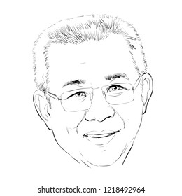 November 1, 2018 Caricature Of Vichai Srivaddhanaprabha Was A Thai Billionaire Businessman, Chairman Of King Power, Portrait Drawing Illustration.