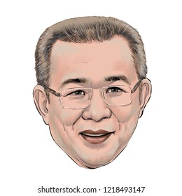 November 1, 2018 Caricature Of Vichai Srivaddhanaprabha Was A Thai Billionaire Businessman, Chairman Of King Power, Portrait Drawing Illustration.