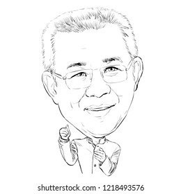 November 1, 2018 Caricature Of Vichai Srivaddhanaprabha Was A Thai Billionaire Businessman, Chairman Of King Power, Portrait Drawing Illustration.