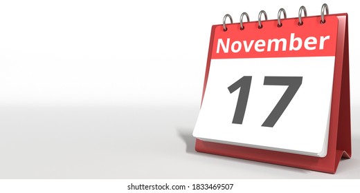 November 17 date on the flip calendar page,  3D rendering