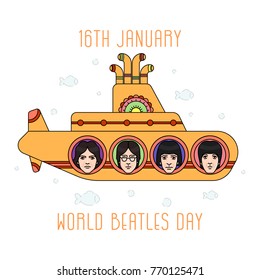 November 19.2017 . Editorial illustration of the Beatles band members faces on the submarine background . World Beatles Day topic January 16th .