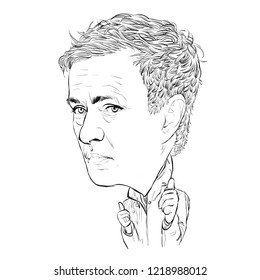 November 2, 2018 Caricature Of Jose Mourinho, José Mário Dos Santos Mourinho Félix An Football Managers Portrait Drawing Illustration.