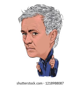 November 2, 2018 Caricature Of Jose Mourinho, José Mário Dos Santos Mourinho Félix An Football Managers Portrait Drawing Illustration.