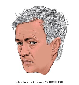 November 2, 2018 Caricature Of Jose Mourinho, José Mário Dos Santos Mourinho Félix An Football Managers Portrait Drawing Illustration.