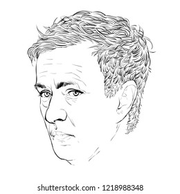 November 2, 2018 Caricature Of Jose Mourinho, José Mário Dos Santos Mourinho Félix An Football Managers Portrait Drawing Illustration.