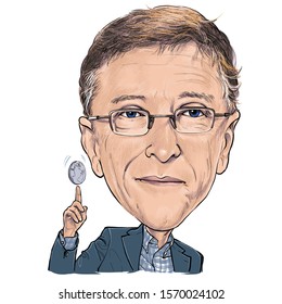 November 25, 2019 Caricature of Bill Gates  Somalia businessman Millionaire Portrait Drawing Illustration.