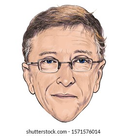 November 27, 2019 Caricature of Bill Gates  Somalia businessman Millionaire Portrait Drawing Illustration.
