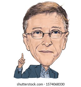 November 29, 2019 Caricature of Bill Gates  Somalia businessman Millionaire Portrait Drawing Illustration.