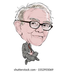 November 7, 2019 Caricature of Warren Edward Buffett, Warren Buffett, Investor , Businessman Millionaire Portrait Drawing Illustration.
