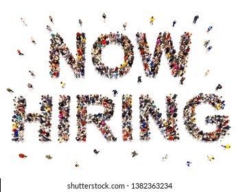 Now Hiring concept .3d rendering of a diverse large group of people forming the shaped text word for advertisement of a business employment opportunity. Illustration is on an isolated white background - Powered by Shutterstock