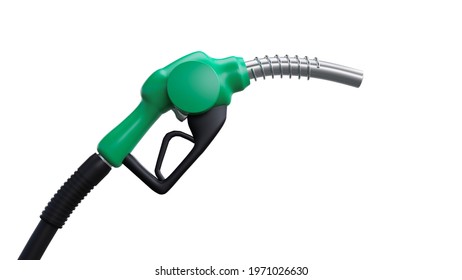 Nozzle Gasoline Pump Fuel Station Isolated On White Background. Green Energy. 3d Render. 