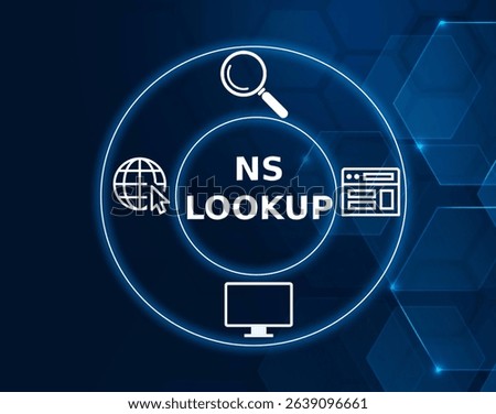nslookup tech concept.A command-line tool used to query DNS (Domain Name System) to obtain domain name or IP address information.