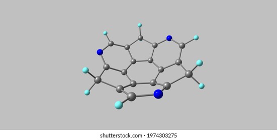 N-substituted sumanene is a polycyclic aromatic hydrocarbon and of scientific interest because the molecule can be considered a fragment of buckminsterfullerene. 3d illustration