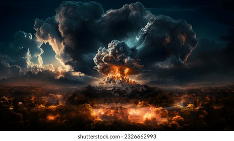 Nuclear blast, mushroom cloud, asteroid collision, 