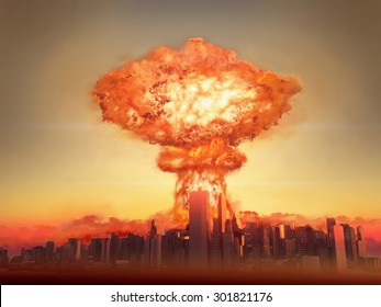 Nuclear bomb exploding in a city
