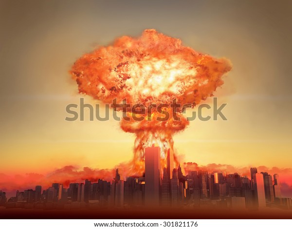 Nuclear Bomb Exploding City Stock Illustration 301821176